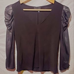 1.STATE  Ruched-Puffed- Sleeve Ladys Blouse, Size XS ,Black
